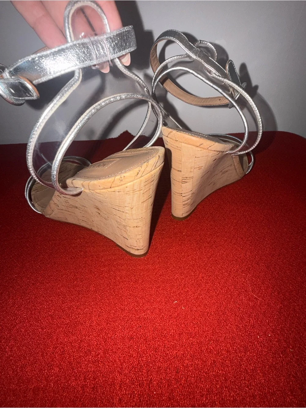Aquazzura Silver Metallic Cork Wedge Sandals